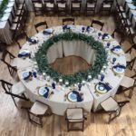 Anderson Party Rental Serpentine Tables, Linens and China